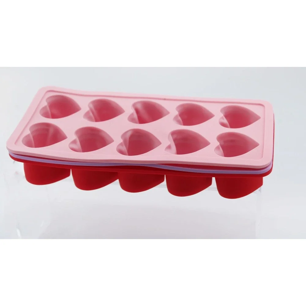 Hushee 3 Pack Heart Shaped Silicone Ice Cube Tray Candy Chocolate Mold Pink Red